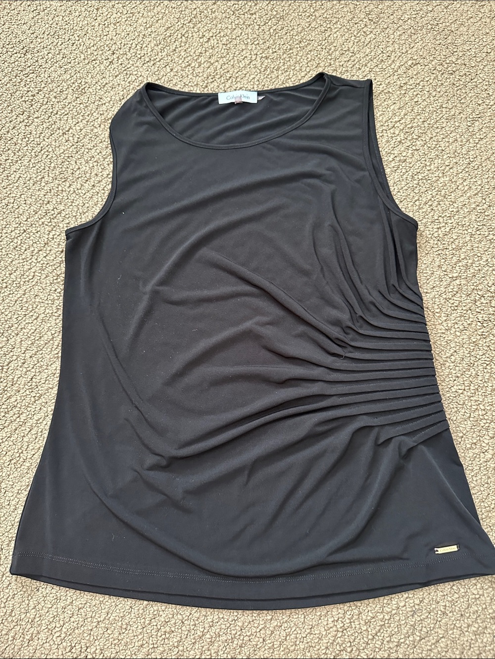 Calvin Klein Black Sleeveless Tank with Side Pleats
